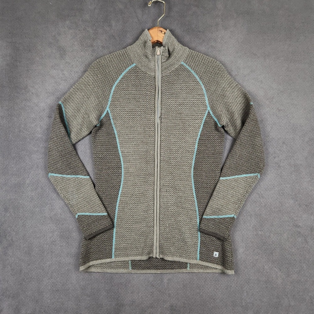 Smartwool Alamosa Sweater Jacket Womens Small Gray Brown Merino Wool Full Zip